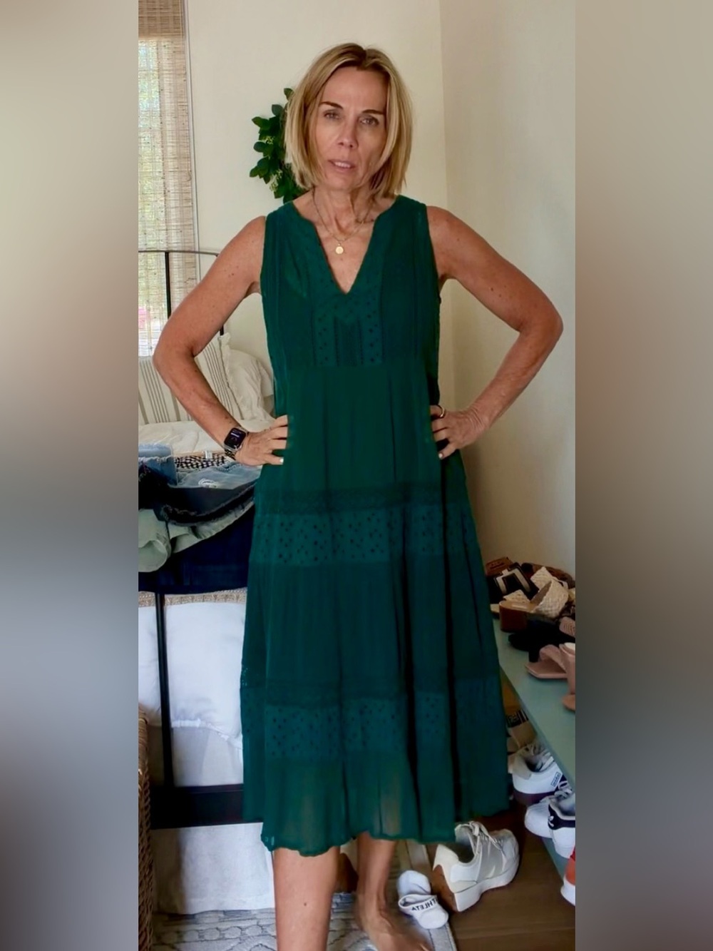 Sundance Teal Sleeveless Eyelet Midi Dress